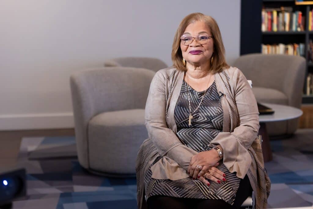 Alveda King sitting in an office